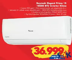 BAYMAK ELEGANT PRİME 18 A++ 18000 BTU INVERTER DUVAR TİPİ KLİMA